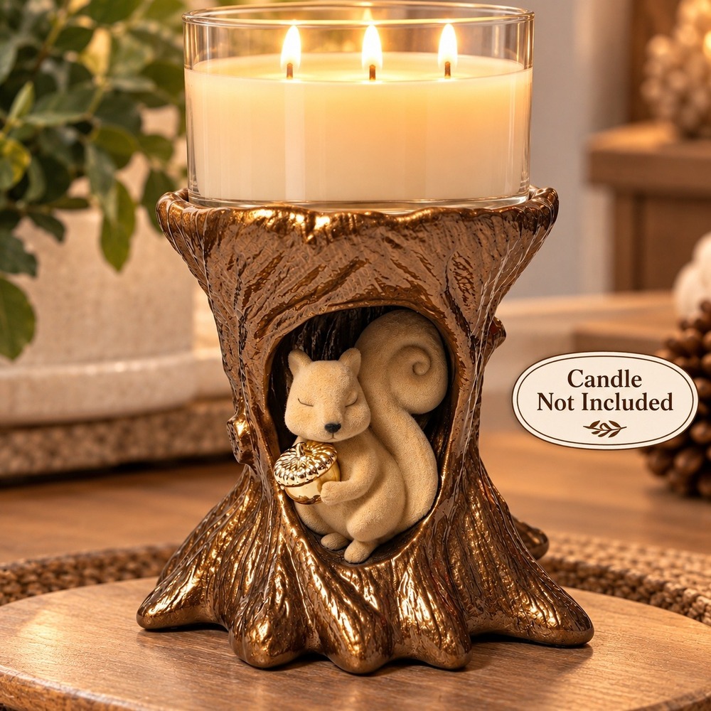 Bath & Body Works Squirrel Tree Stump 3-Wick Candle Holder Bronze Acorn Woodland